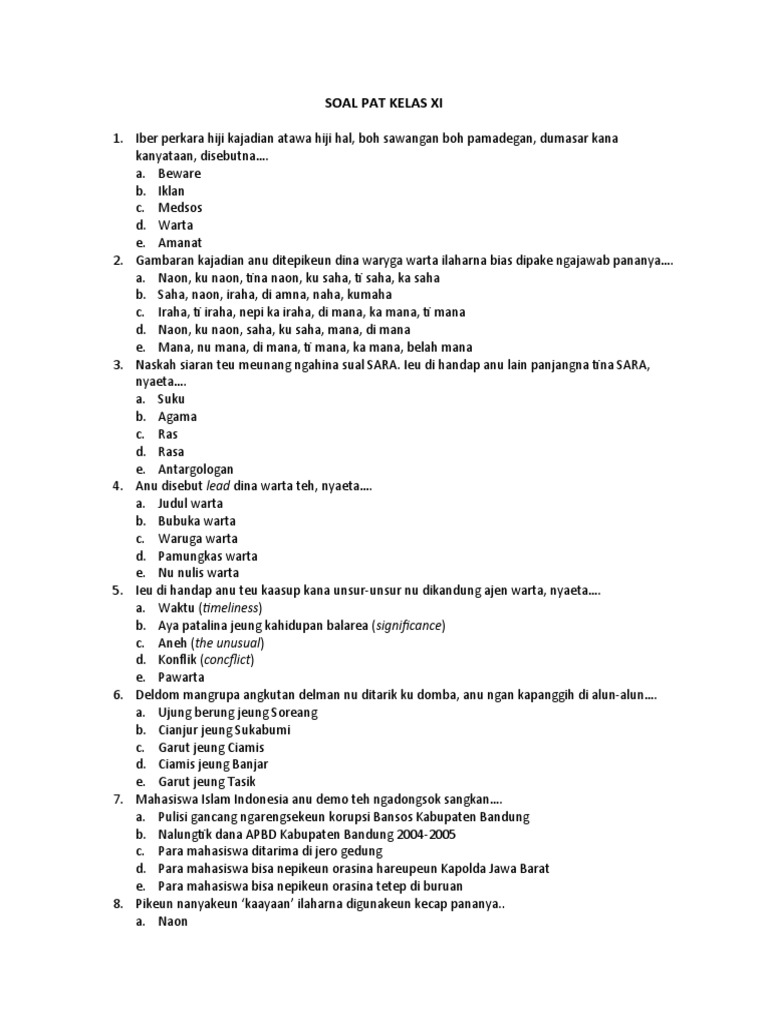 Soal Pat Kelas Xi