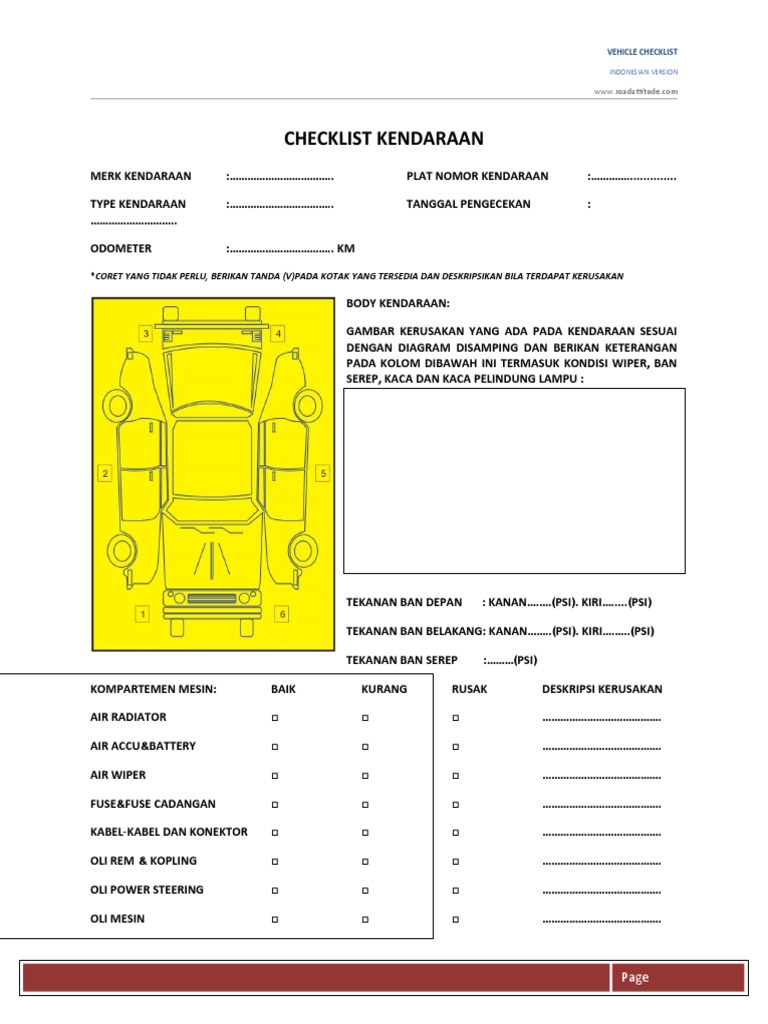 Checklist Kendaraan | PDF | Teknologi & Rekayasa