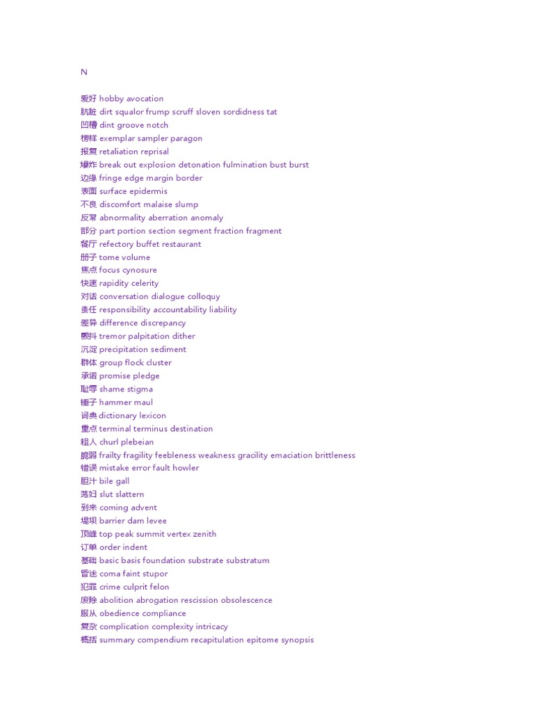 Vocabulary Synonyms and Definitions Guide | PDF