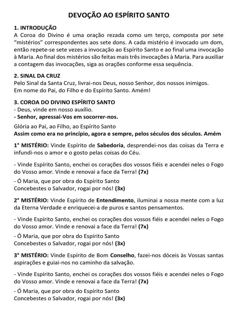 Devoção e Oração ao Espírito Santo | PDF | Espírito Santo (religião ...