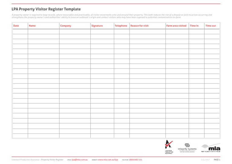 Lpa Property Visitor Register Template  PDF