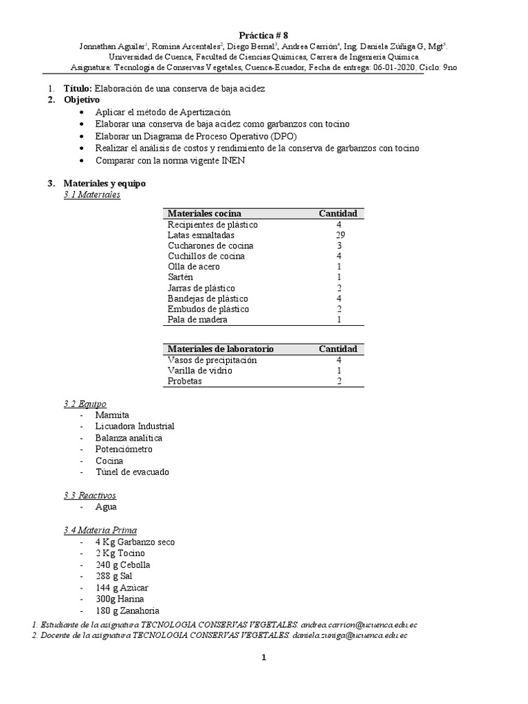 Informe 8 Enlatado Garbanzo PDF Garbanzo Vegetales