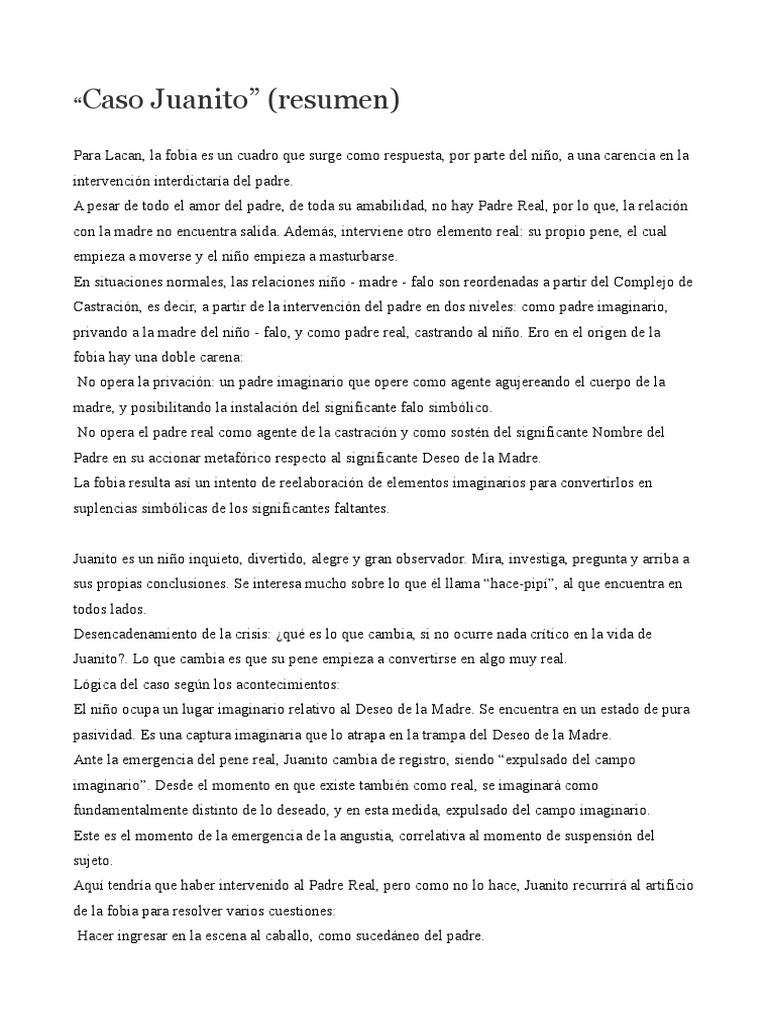 Resumen Caso Juanito | PDF | Fobia | Jacques Lacan