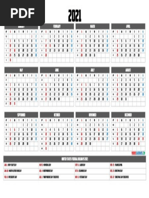 2021 Printable Calendar Holidays Yearly