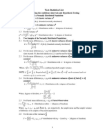 Test-Statistics List: Test Statistics For Finding The Confidence Intervals and Hypothesis Testing