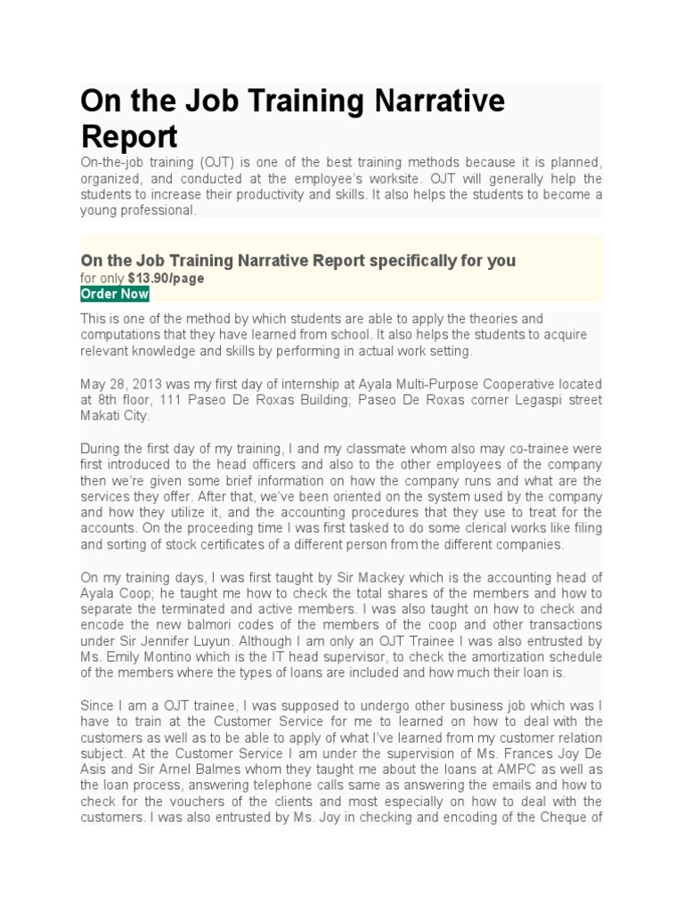 Ojt Narrative Report Pdf Learning Behavior Modification