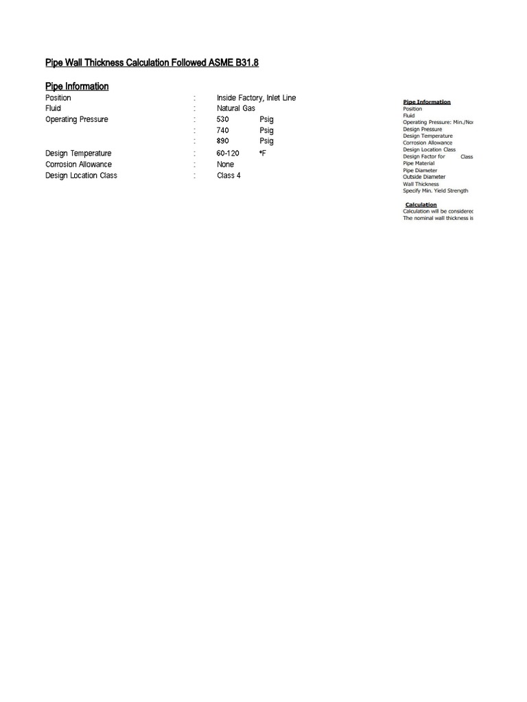 Pipe Wall Thickness Calculation Followed ASME B31.8 Pipe Information | PDF