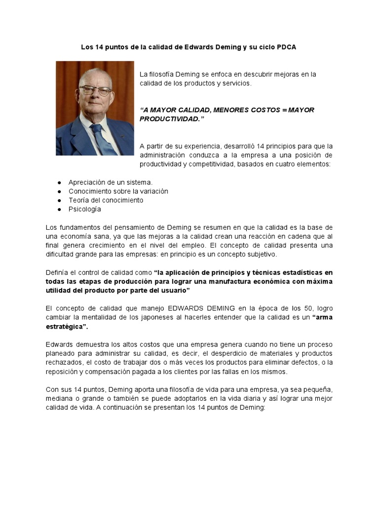 Kami Export - Los 14 Puntos de La Calidad de Edwards Deming y Su Ciclo ...