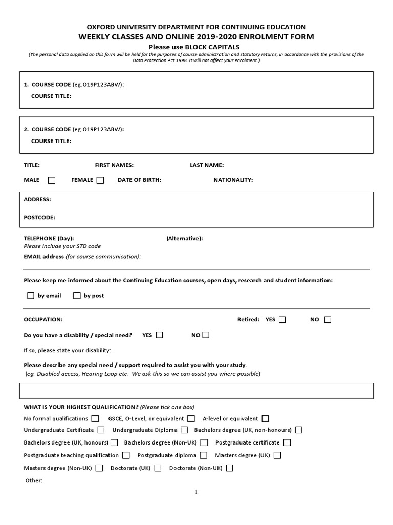 Oxford Enrollment Certificate Form 2019-2020 | PDF | Academic Degree ...