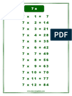 7x Times Table Chart