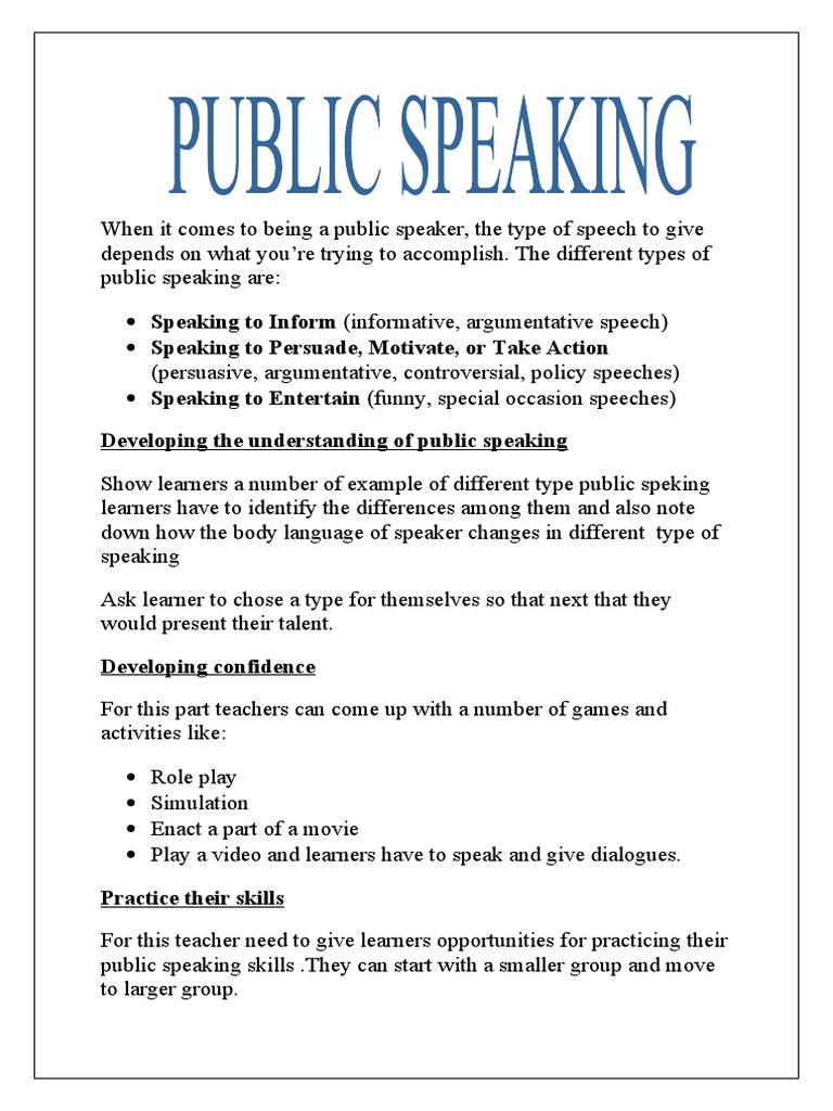 Public Speaking Guide for Students | PDF | Career & Growth