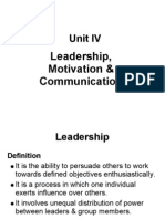 Unit IV: Leadership, Motivation & Communication