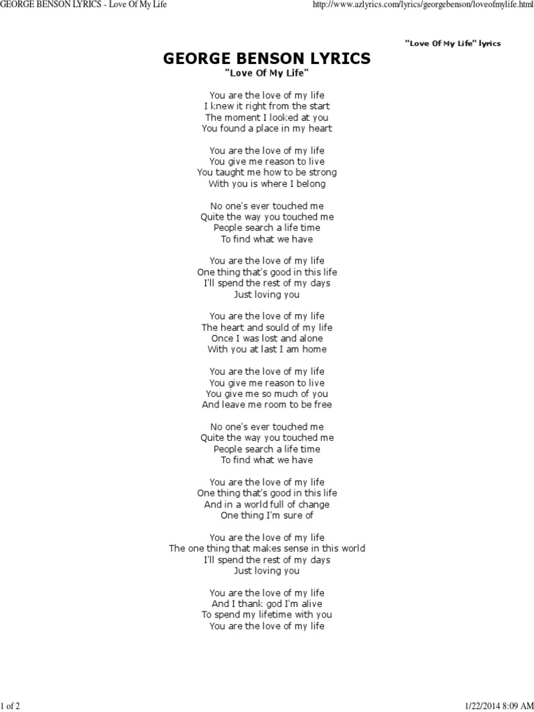 George Benson Lyrics Love Of My Life