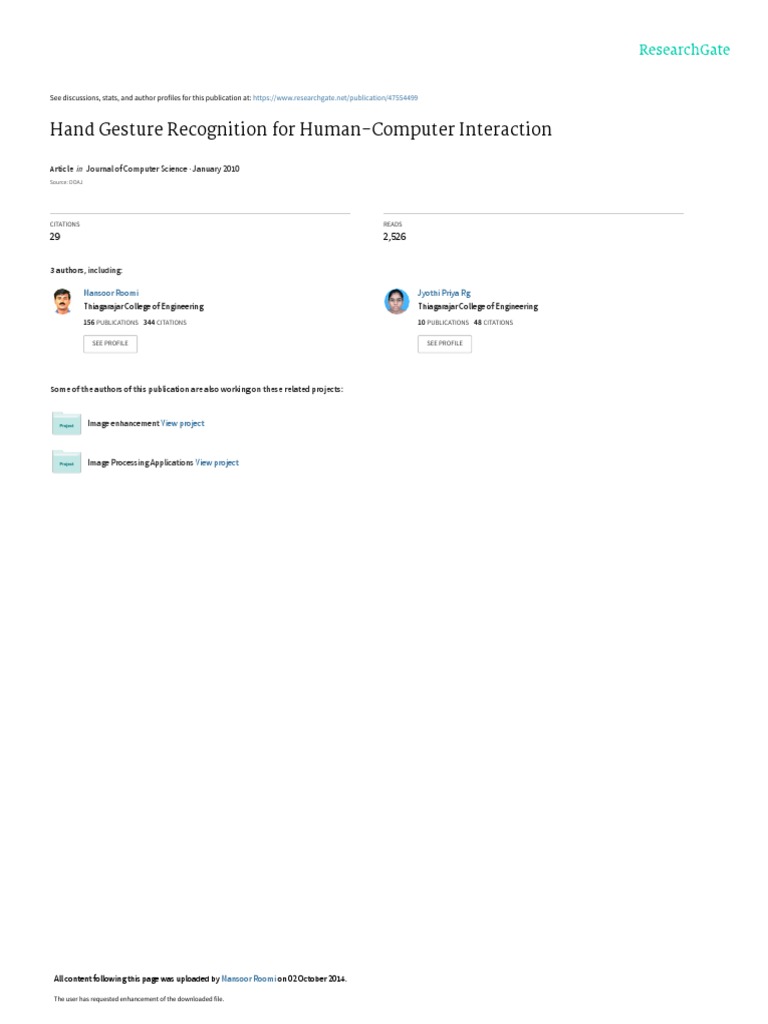 Hand Gesture Recognition For Human-Computer Interaction: Journal of ...