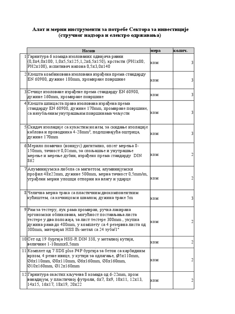 Specifikacija Alata I Instrumenata | PDF