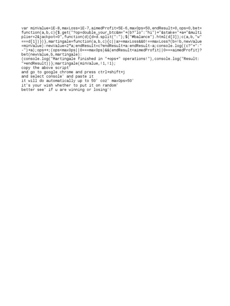 Martingale Bitcoin Betting Script | PDF