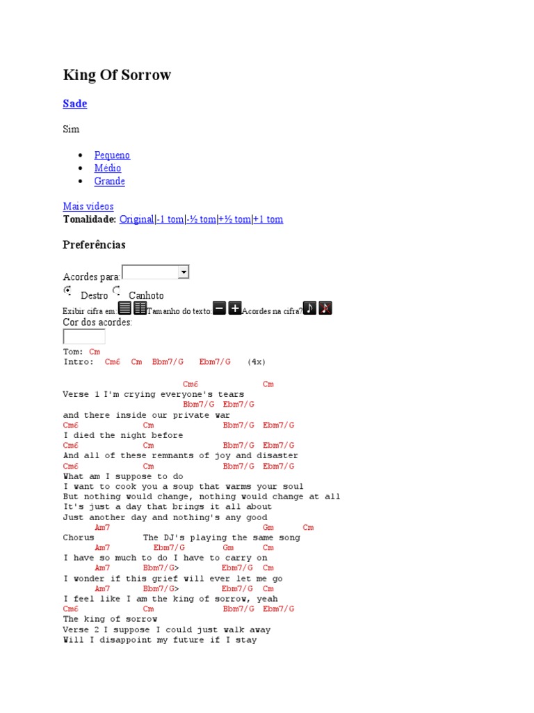 King Of Sorrow Sade Chords | PDF