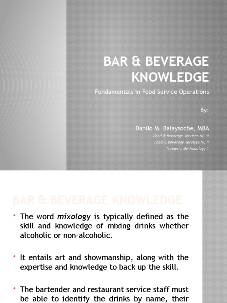 Bar Beverage Knowledge New PDF Drink Alcoholic Drinks