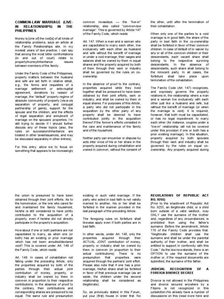 Common Law Husband and Wife PDF Marriage Divorce