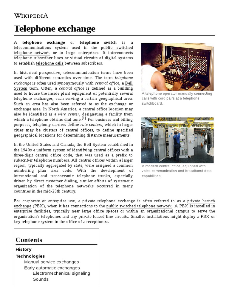 Telephone Exchange PDF Telephone Exchange Telephone
