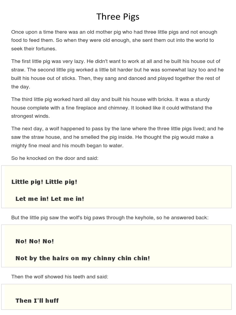Three Pigs: Little Pig! Little Pig! Let Me In! Let Me In! | PDF
