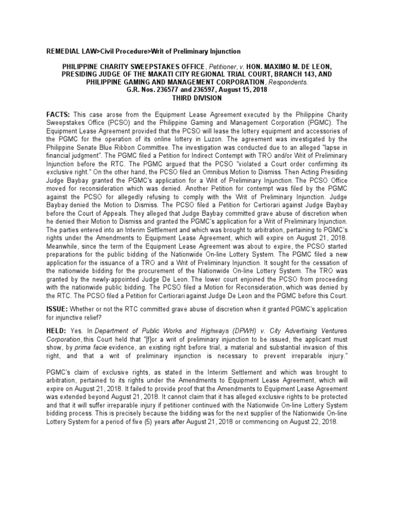 REMEDIAL LAW Civil Procedure Writ of Preliminary Injunction Download