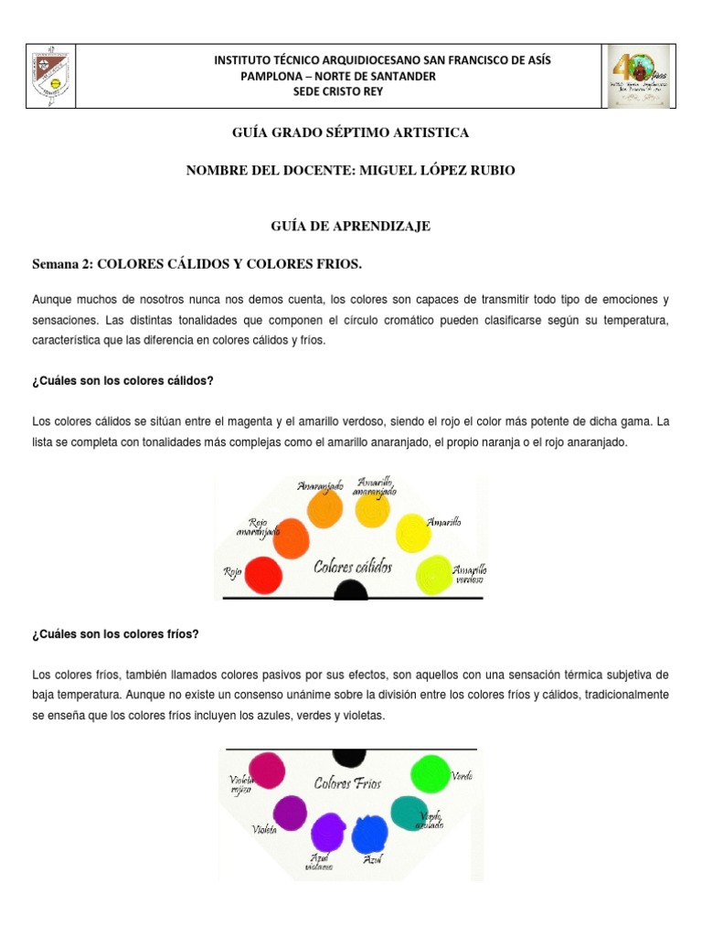 Guía de Aprendizaje 2 Séptimo Artistica | PDF | Color | Procesamiento ...
