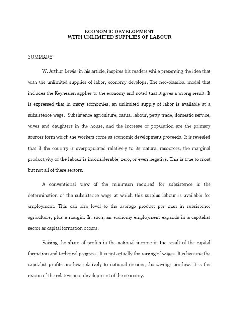 Economic Development With Unlimited Supplies of Labour PDF Labour