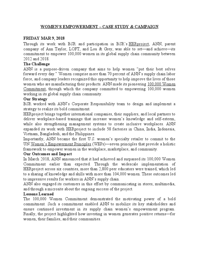 Women'S Empowerment - Case Study & Campaign FRIDAY MAR 9, 2018 | PDF ...