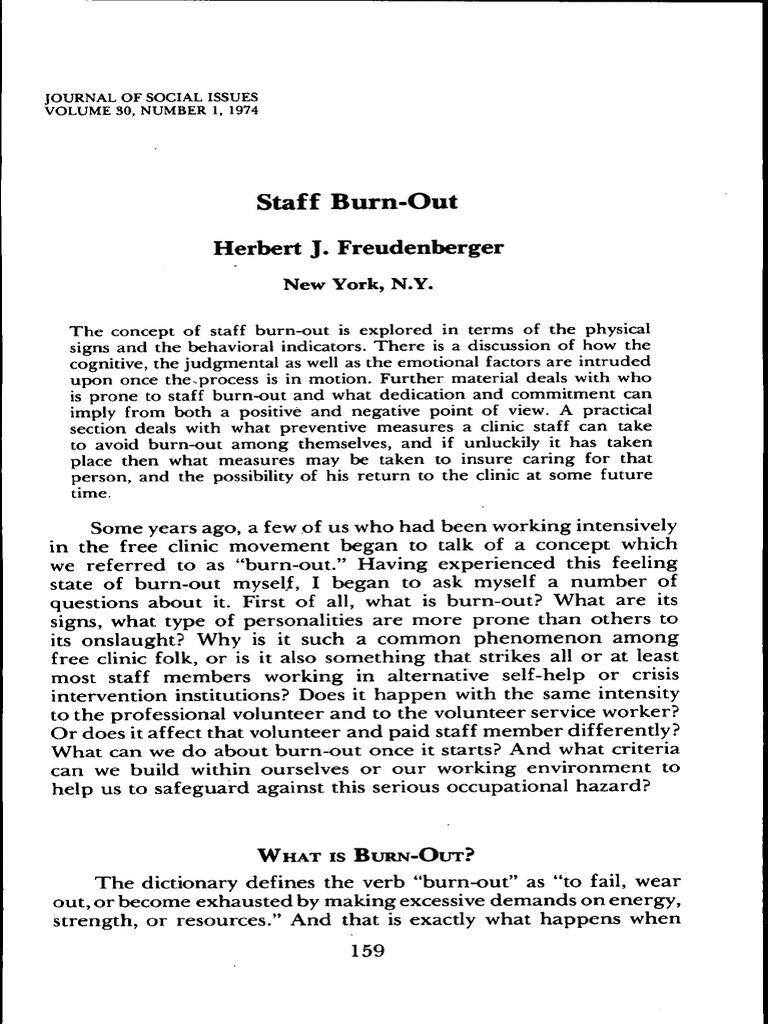 Staff BurnOut Herbert J. Freudenberger PDF Occupational Burnout Behavioural Sciences