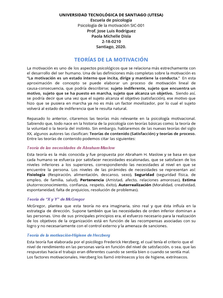 Teorías de la Motivación en Psicología | PDF | Motivación | Motivacional