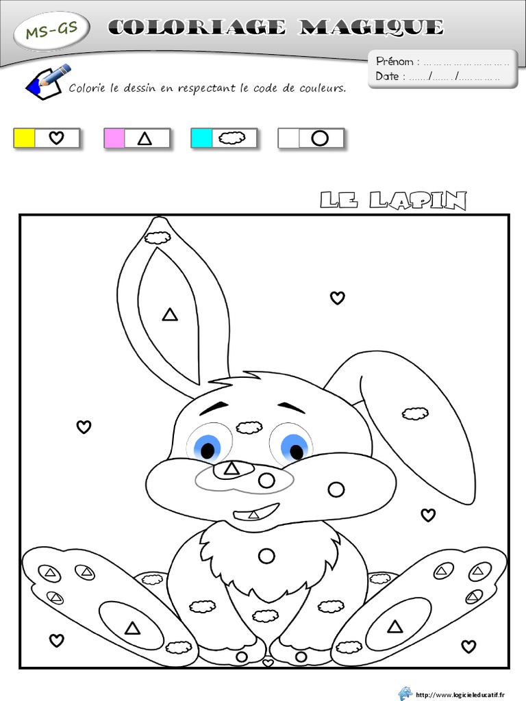 Coloriage Maternelle Petite Section Pdf Coloriage Magique Lapin Ms Gs | PDF