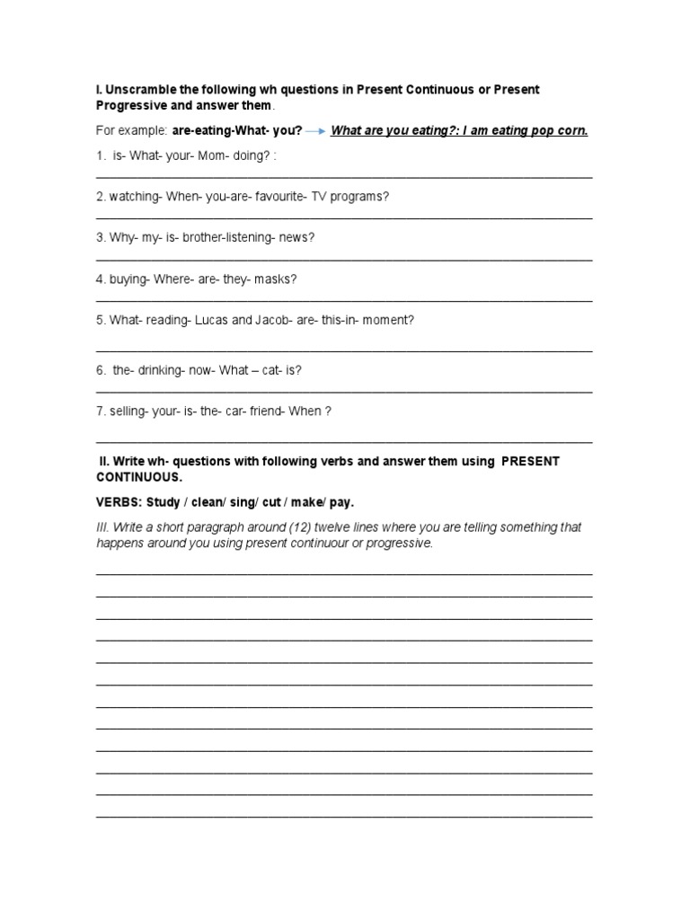 Present Continuous WH Questions Exercises | PDF