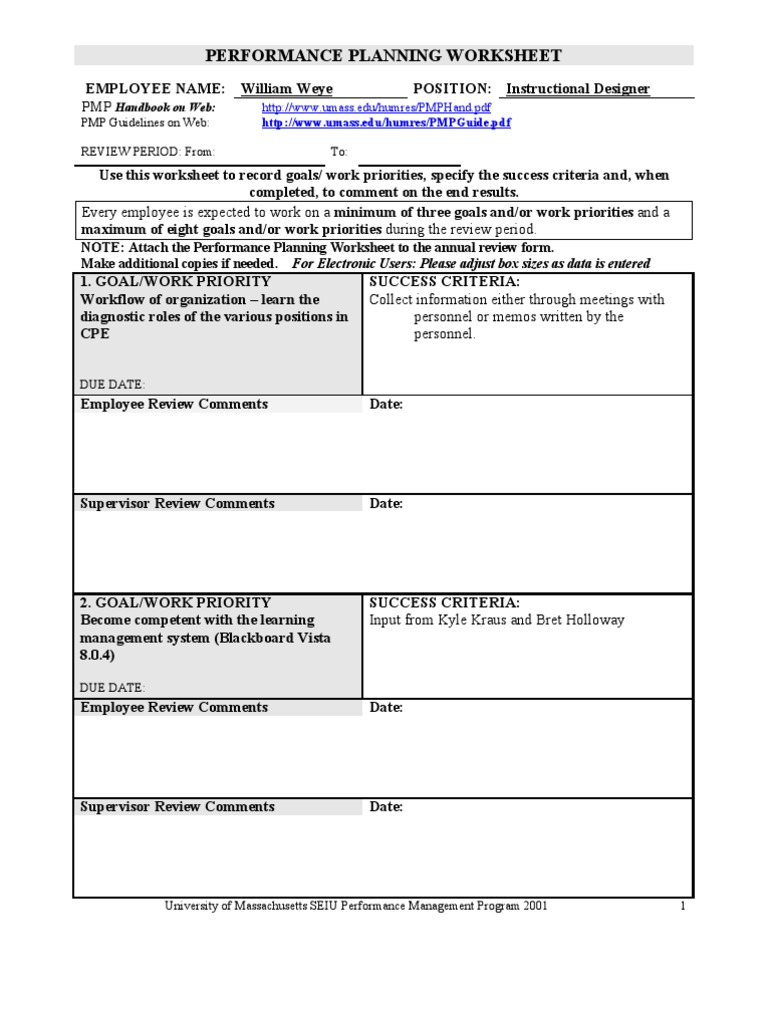 Performance Planning Worksheet | PDF | Information Technology | Learning