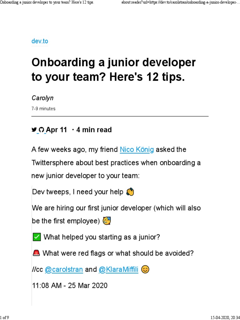 12 Tips for Onboarding Junior Developers | PDF | Business