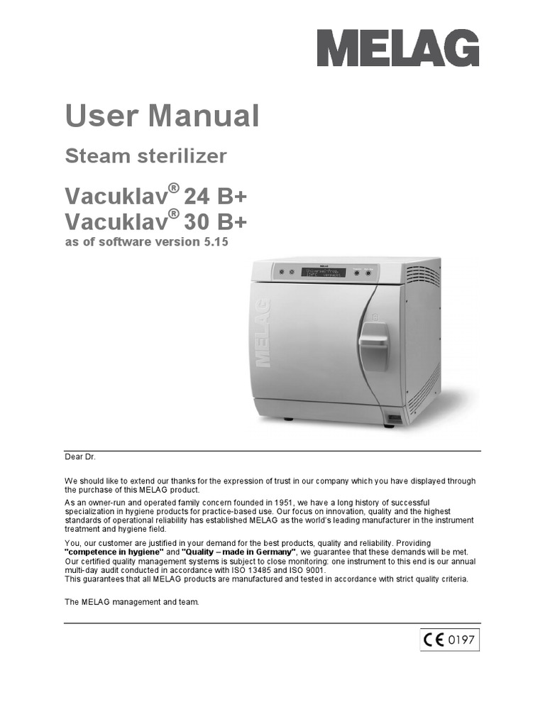 Melag Vacuklav 24B+, 30B+ Autoclave User Manual PDF Sterilization
