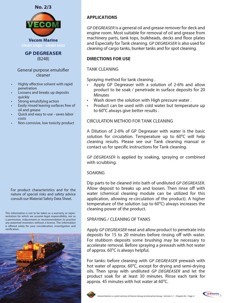 Instructions and for Using GP Degreaser Tank Cleaning