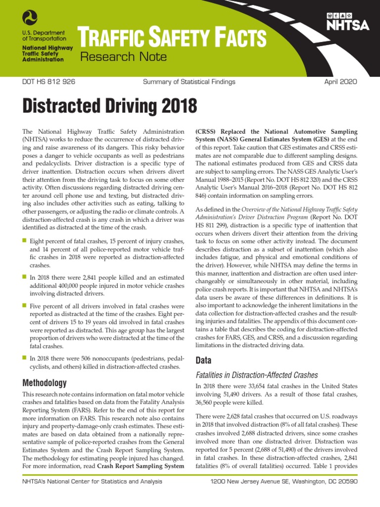 Distracted Driving 2018 Pdf Pdf Traffic Collision Road Traffic Safety