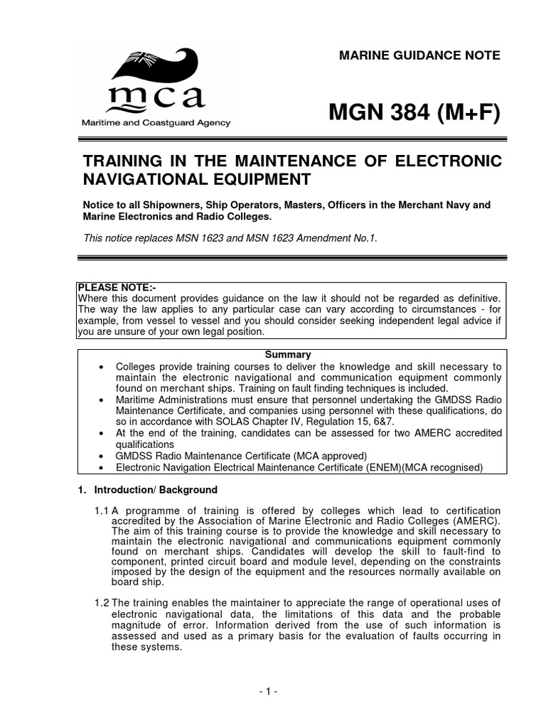MGN 384 (M+F) Training in The Maintenance of Electronic Navigational