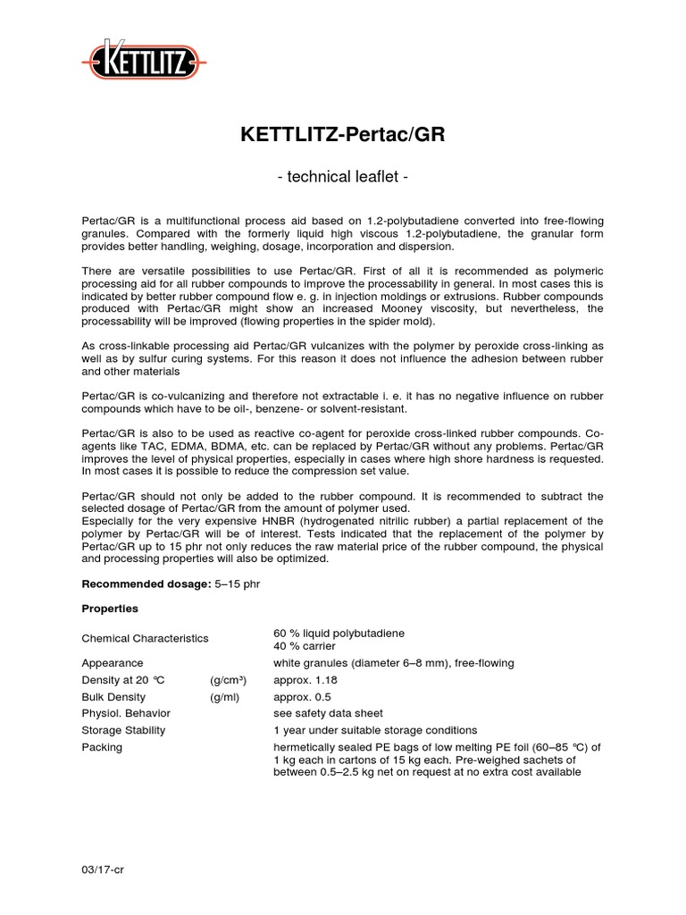 KETTLITZ-Pertac/GR: - Technical Leaflet | PDF | Natural Rubber | Cross Link