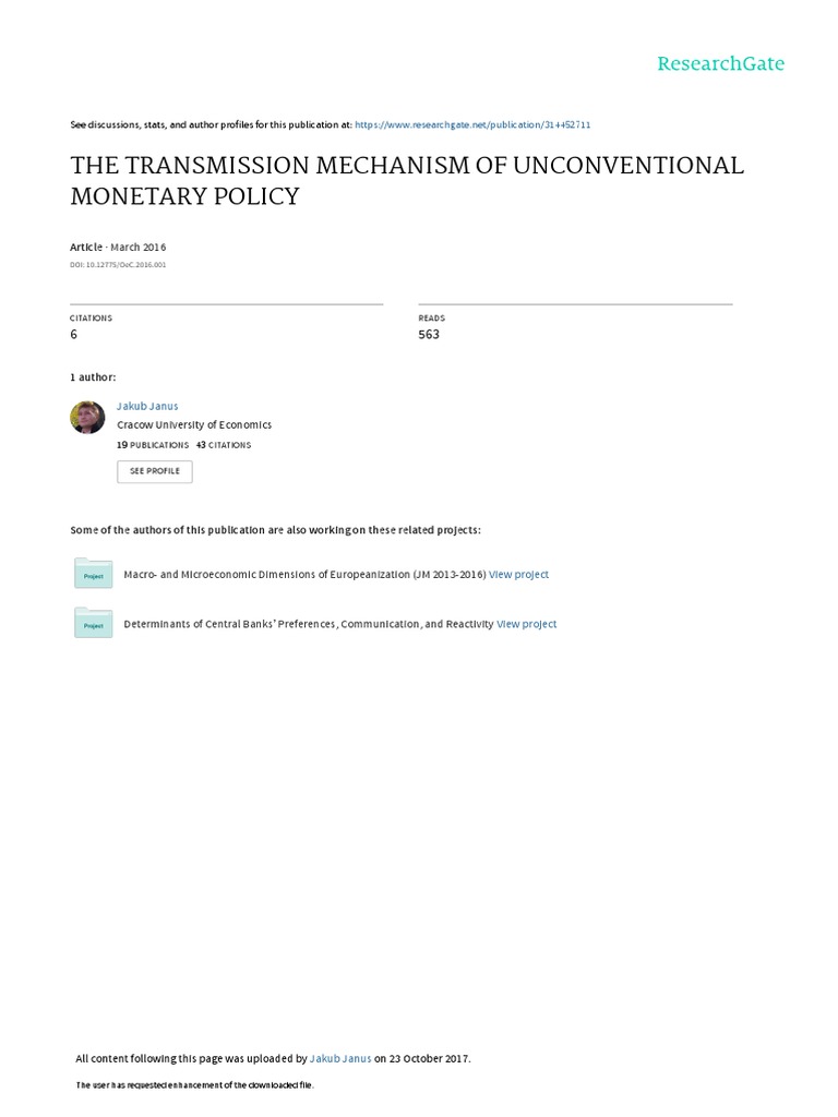 2016 - The Transmission Mechanism of Unconventionalmonetary Policy ...