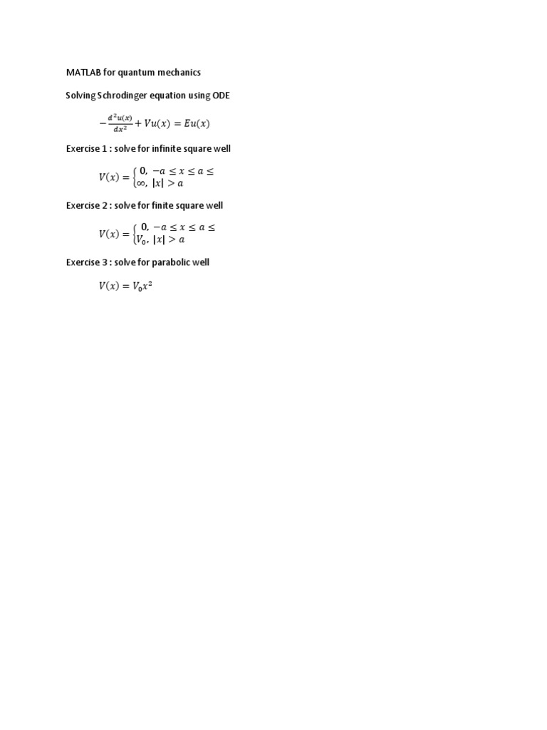 MATLAB Exercises for Quantum Mechanics | PDF