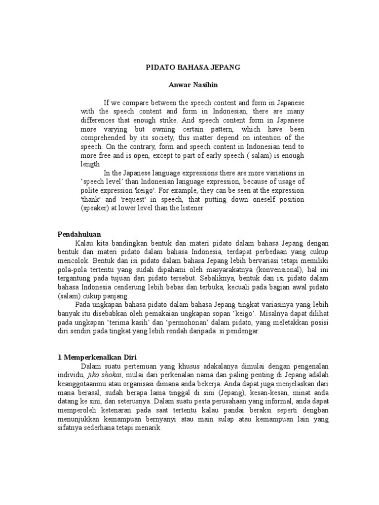 Kisi Kisi Pidato Bahasa Jepang