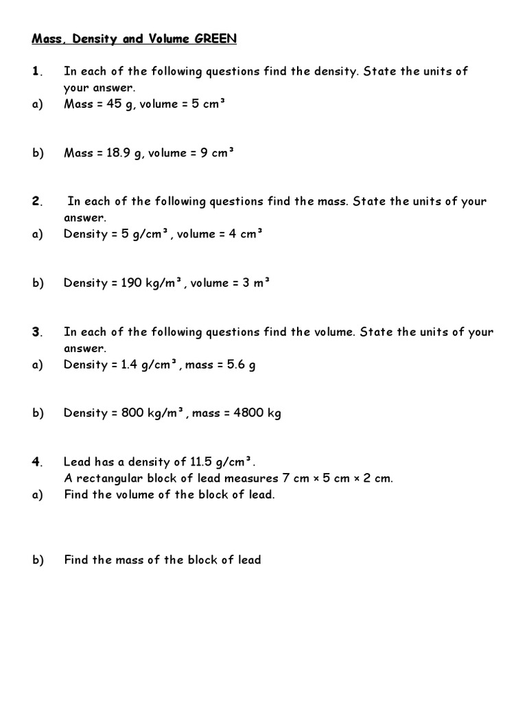 Density Mass Volume