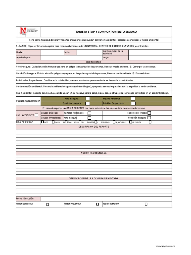 Tarjeta Stop para Comportamiento Seguro | PDF | Accidentes | Entorno ...