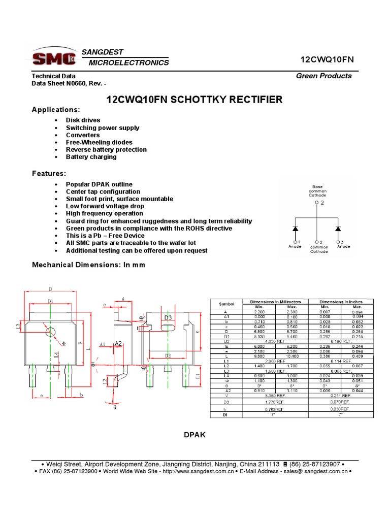 12Cwq10Fn Schottky Rectifier: Sangdest Microelectronics Green Products ...