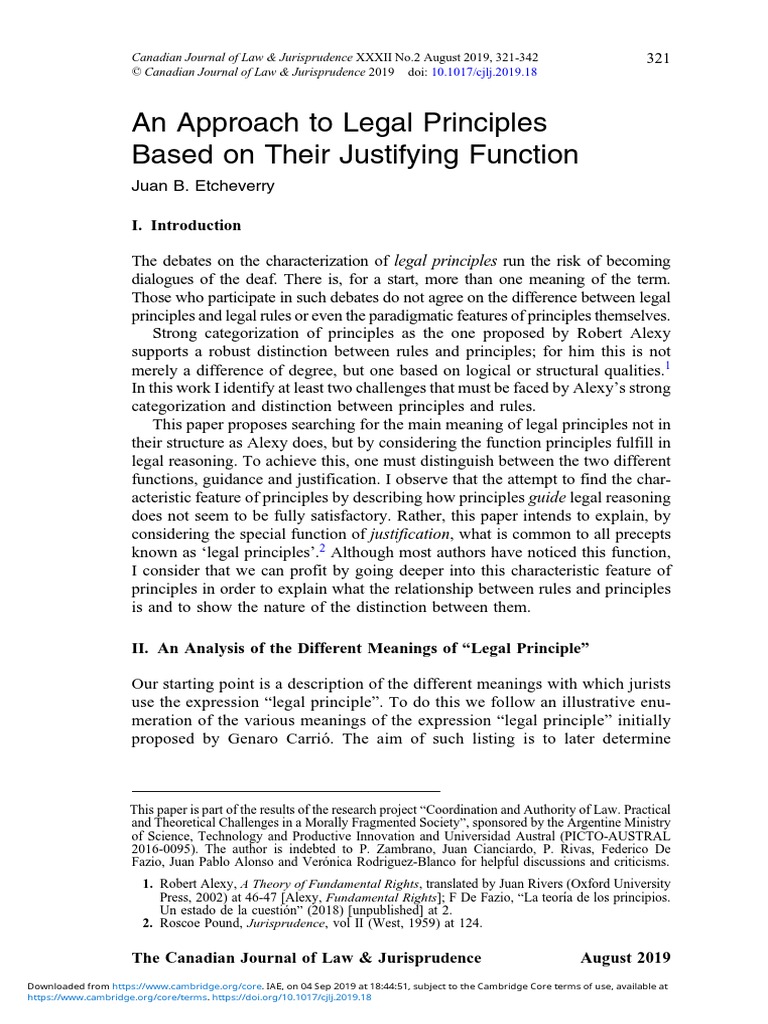 An Approach To Legal Principles Based On Their Justifying Function PDF ...