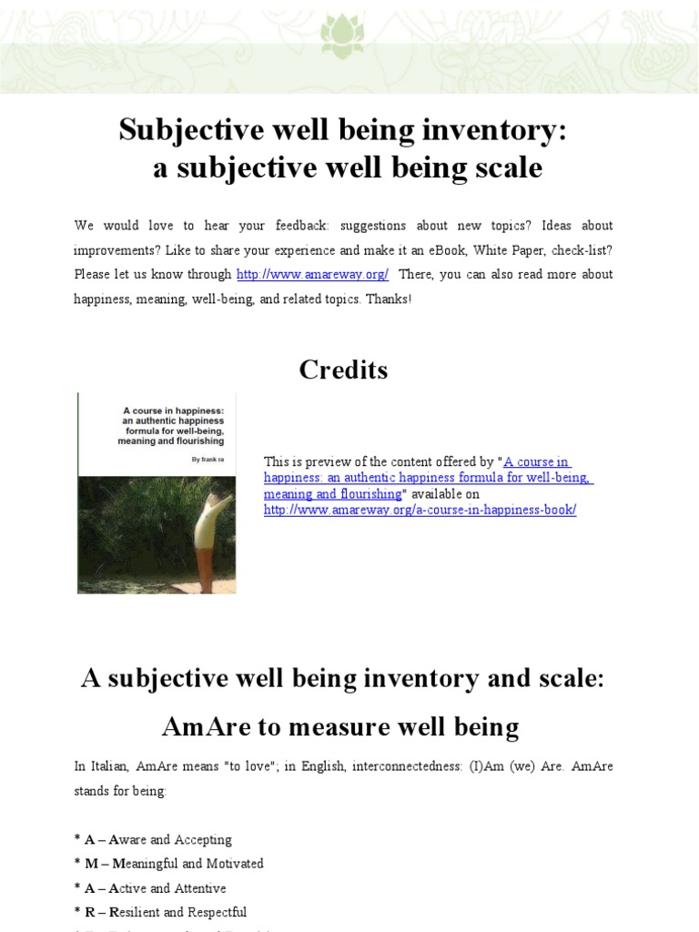 Subjective Well Being Inventory A Subjective Well Being Scale ...