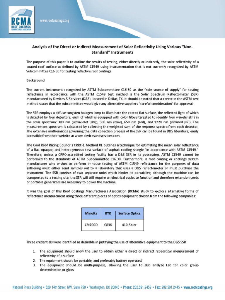 Solar Reflectivity Measurement Analysis | PDF | Infrared | Color