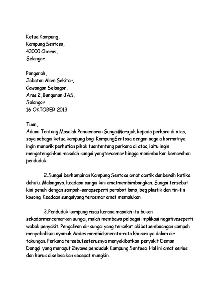 Surat Rasmi Pencemaran Sungai Pdf